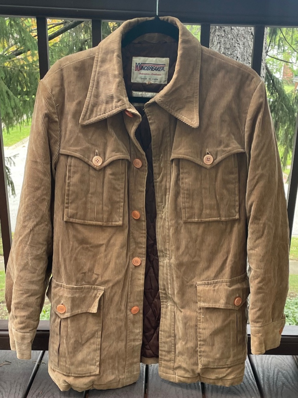 Vintage Corduroy Utility Chore Jacket Coat Quilted Lined Windbreaker Brand Tan M